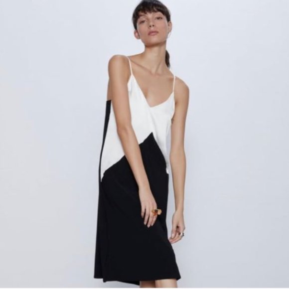 Zara - Black & White Midi Slip Dress - Picture 8 of 8